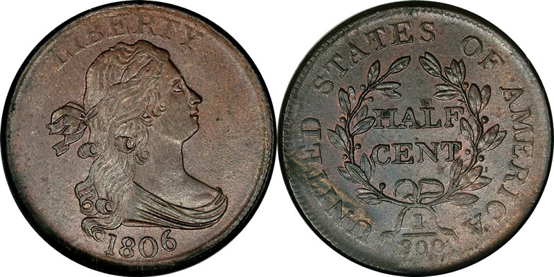 Draped Bust Half Cent 1800 - 1808 on The Hot Collector