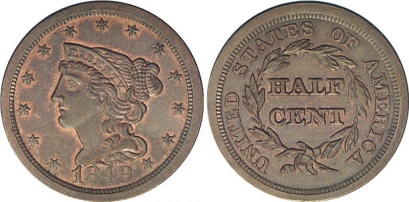 Braided Hair Half Cent 1840 - 1857 on The Hot Collector