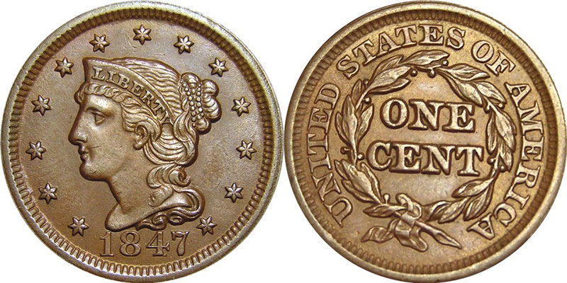 Braided Hair Large Cent (1839-57) on The Hot Collector